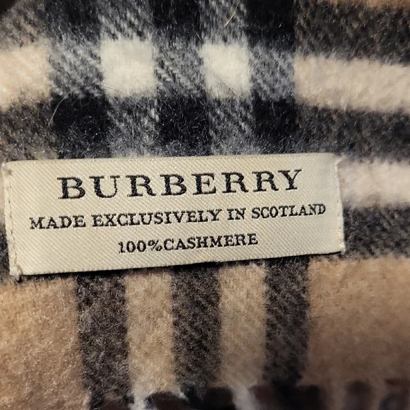 Burberry Beige and Black Plaid 100% Cashmere Scarf - Picture 2 of 3